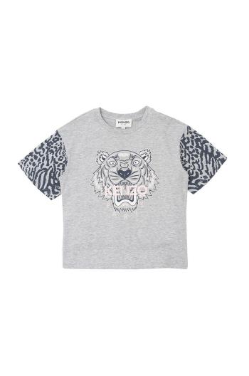 Dětské bavlněné tričko Kenzo Kids šedá barva