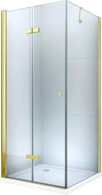 MEXEN/S Sprchový kout zalamovací Lima 90x80 cm, čiré sklo, zlatý + vanička 856-090-080-50-00-4010