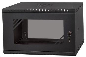 LEXI 19" nástěnný rozvaděč Basic 6U, šířka 520mm, hloubka 450mm, skleněné dveře, bez zad, černý, LX19-6U-450GB