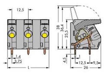 Pružinová svorkovnice WAGO 2706-304, 6.00 mm², Pólů 4, šedá, 25 ks