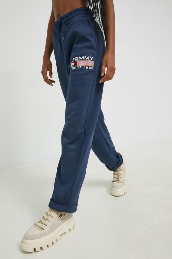 Tepláky Tommy Jeans dámské, tmavomodrá barva, hladké