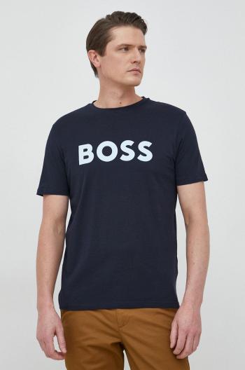 Bavlněné tričko BOSS Boss Casual tmavomodrá barva, s potiskem