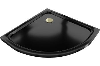 MEXEN/S Flat sprchová vanička čtvrtkruhová slim 80 x 80 cm, černá + zlatý sifon 41708080G