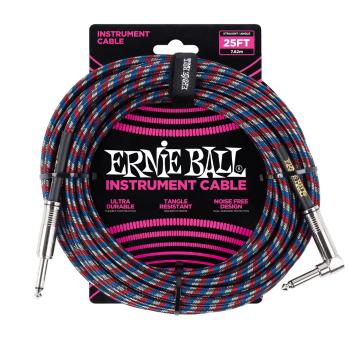 Ernie Ball 25' Braided Cable Red/Blue/White