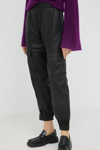 Kožené kalhoty Gestuz Kallie dámské, černá barva, high waist