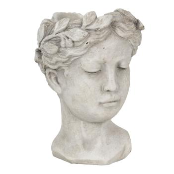Šedý betonový květináč hlava ženy - 12*11*16 cm 6TE0291S