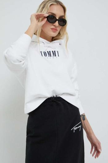 mikina Tommy Jeans dámská, bílá barva, s kapucí, s potiskem