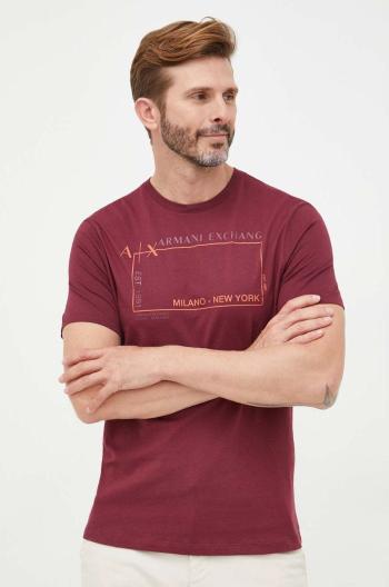 Bavlněné tričko Armani Exchange vínová barva, s potiskem