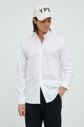Košile Bruuns Bazaar pánská, bílá barva, regular, s límečkem button-down