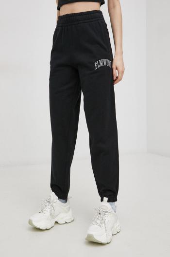 Bavlněné kalhoty Superdry dámské, černá barva, s aplikací