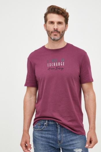 Bavlněné tričko Armani Exchange fialová barva, s potiskem