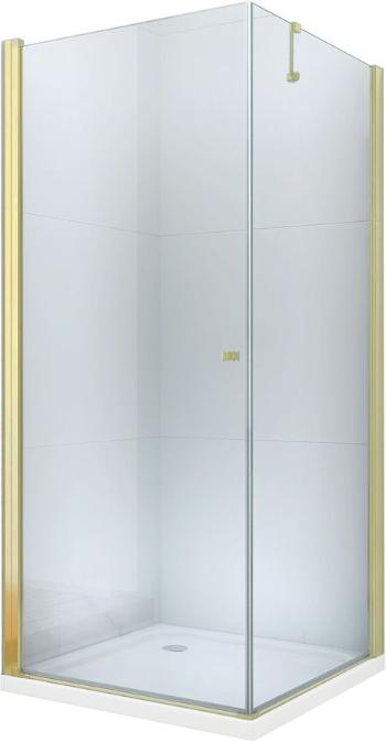MEXEN/S Pretoria otevírací sprchový kout 80x90 cm, sklo transparent, zlatý + vanička 852-080-090-50-00-4010
