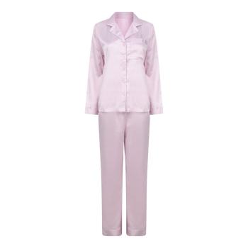 Towel City Dámské saténové pyžamo dlouhé - Světle růžová | XL/XXL