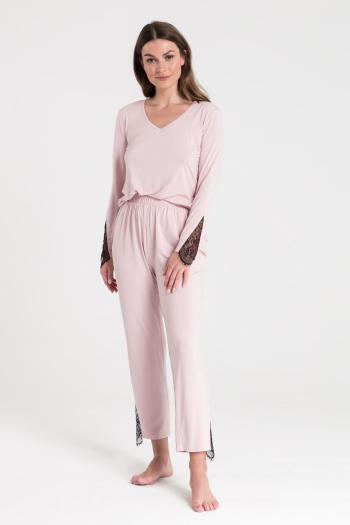 Světle růžové pyžamové kalhoty s krajkovými prvky LA073