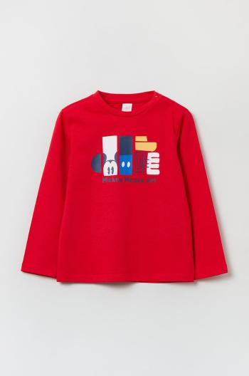 Dětská bavlněná košile s dlouhým rukávem OVS červená barva, s potiskem