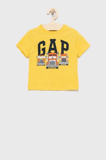 Dětské bavlněné tričko GAP žlutá barva, s potiskem