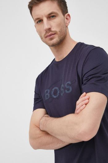 Bavlněné tričko Boss tmavomodrá barva, s potiskem
