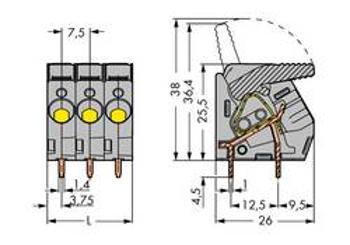 Pružinová svorkovnice WAGO 2706-105, 6.00 mm², Pólů 5, šedá, 30 ks