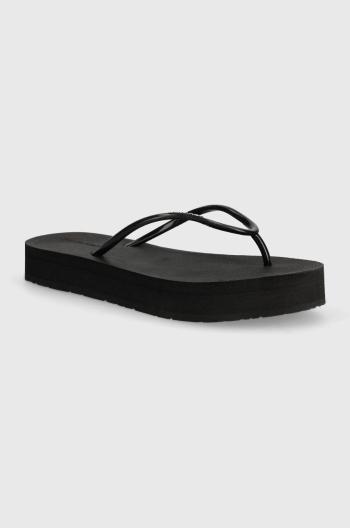 Žabky Calvin Klein FLATFORM FF DEBOSS LOGO TPU dámské, černá barva, na platformě, HW0HW01977