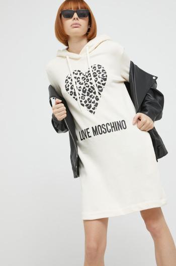 Bavlněné šaty Love Moschino béžová barva, mini