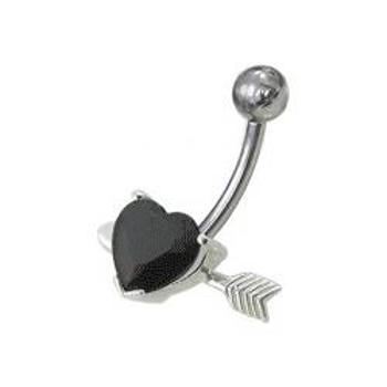 Šperky4U Stříbrný piercing do pupíku - srdíčko probodnuté - BP01020-K