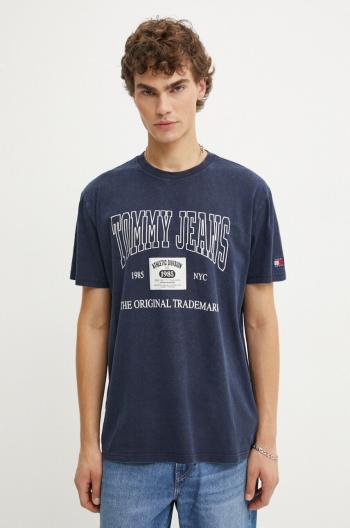 Bavlněné tričko Tommy Jeans tmavomodrá barva, s potiskem, DM0DM19198