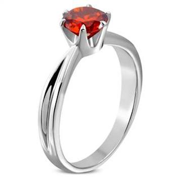 Šperky4U Ocelový prsten se červeným zirkonem - velikost 52 - OPR1606-52