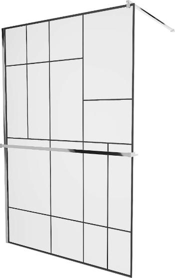 MEXEN/S KIOTO Sprchová zástěna WALK-IN s poličkou a držákem ručníků 100 x 200 cm, transparent/černá 8 mm, chrom 800-100-121-01-78