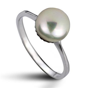 Šperky4U Stříbrný prsten přírodní perla 8 mm, vel. 50 - velikost 50 - CS2105-50