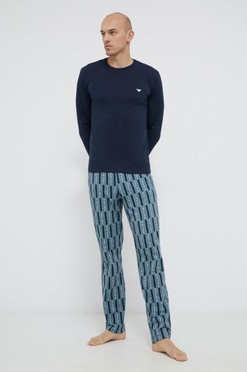 Bavlněné pyžamo Emporio Armani Underwear tmavomodrá barva, hladké