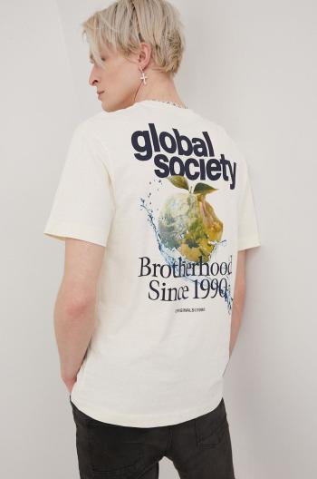 Bavlněné tričko Jack & Jones béžová barva, s potiskem