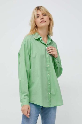 Bavlněné tričko GAP zelená barva, relaxed, s klasickým límcem