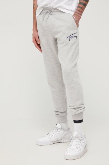 Kalhoty Tommy Jeans pánské, šedá barva, s aplikací