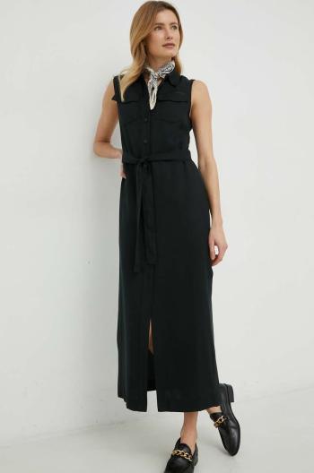 Šaty ze směsi lnu Calvin Klein černá barva, maxi