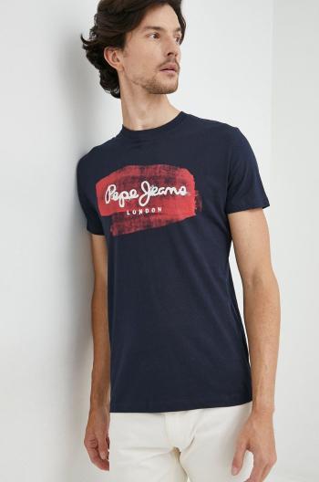 Bavlněné tričko Pepe Jeans tmavomodrá barva, s potiskem