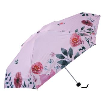 Růžový skládací deštník do kabelky s květy - Ø 92*54 cm JZUM0039