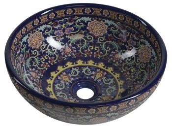 SAPHO PRIORI keramické umyvadlo, průměr 41 cm, 15 cm, fialová s ornamenty PI022