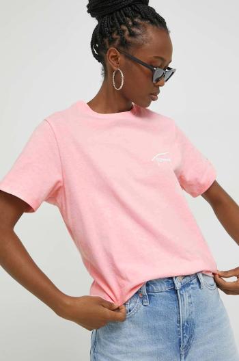 Bavlněné tričko Tommy Jeans růžová barva