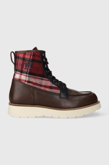 Boty Tommy Hilfiger TH AMERICAN MIX CHECK BOOT pánské, hnědá barva, FM0FM04750