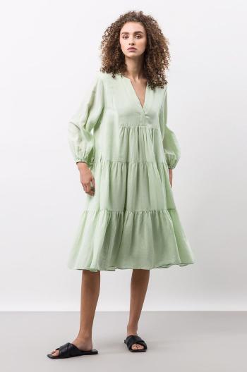 Lněné šaty Ivy & Oak zelená barva, mini, áčková