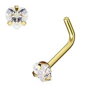 Šperky4U Zlacený piercing do nosu srdíčko, čirý kamínek - N0068-GDC