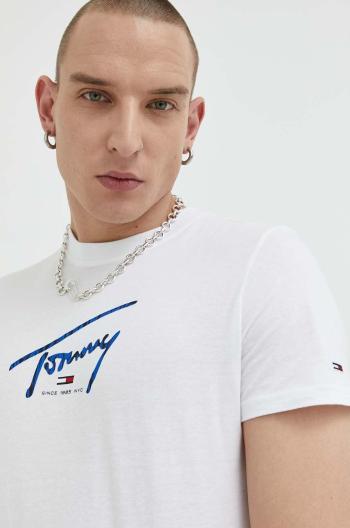 Bavlněné tričko Tommy Jeans bílá barva, s potiskem