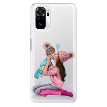 Odolné silikonové pouzdro iSaprio - Kissing Mom - Brunette and Boy - Xiaomi Redmi Note 10 / Note 10S