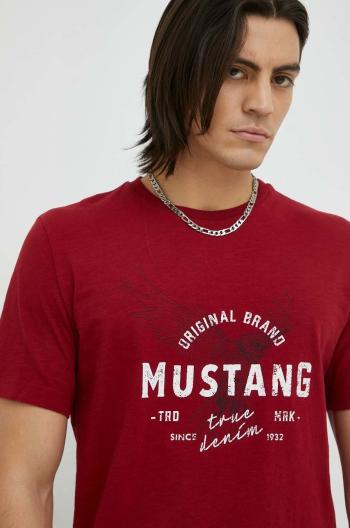 Bavlněné tričko Mustang červená barva, s potiskem