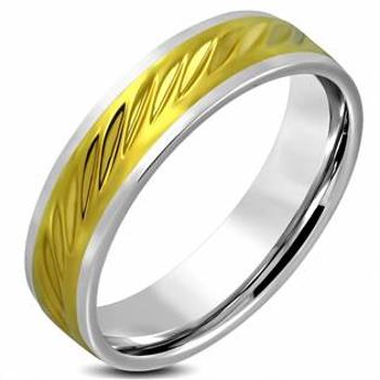 Šperky4U Ocelový prsten zlacený, šíře 6 mm - velikost 62 - OPR1808-6-62