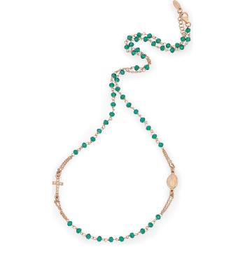 Amen Růžově pozlacený náhrdelník se zelenými krystaly Rosary CRORVZ3
