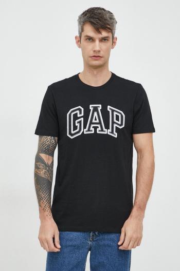 Bavlněné tričko GAP černá barva, s aplikací