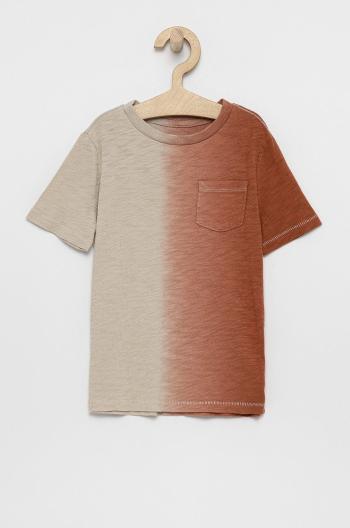 Dětské bavlněné tričko GAP hnědá barva, vzorované