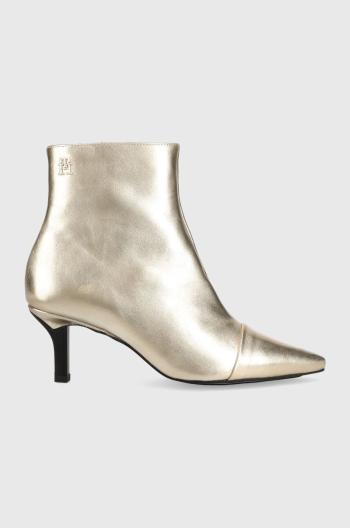 Kožené kotníkové boty Tommy Hilfiger FW0FW07048 POINTY HEEL BOOT GOLD dámské, zlatá barva, na podpatku