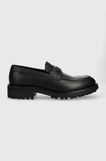 Kožené mokasíny Calvin Klein MOCCASIN W/ BOLD LOGO pánské, černá barva, HM0HM01245